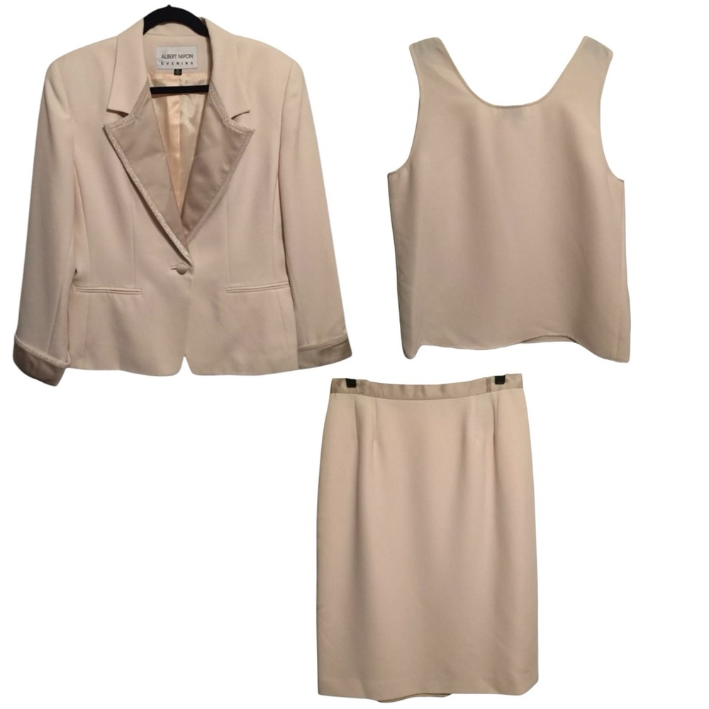 Albert Nipon Women’s 3 Piece Evening Suit Sz 12 Ivory Beaded Saks Fifth NEW $440